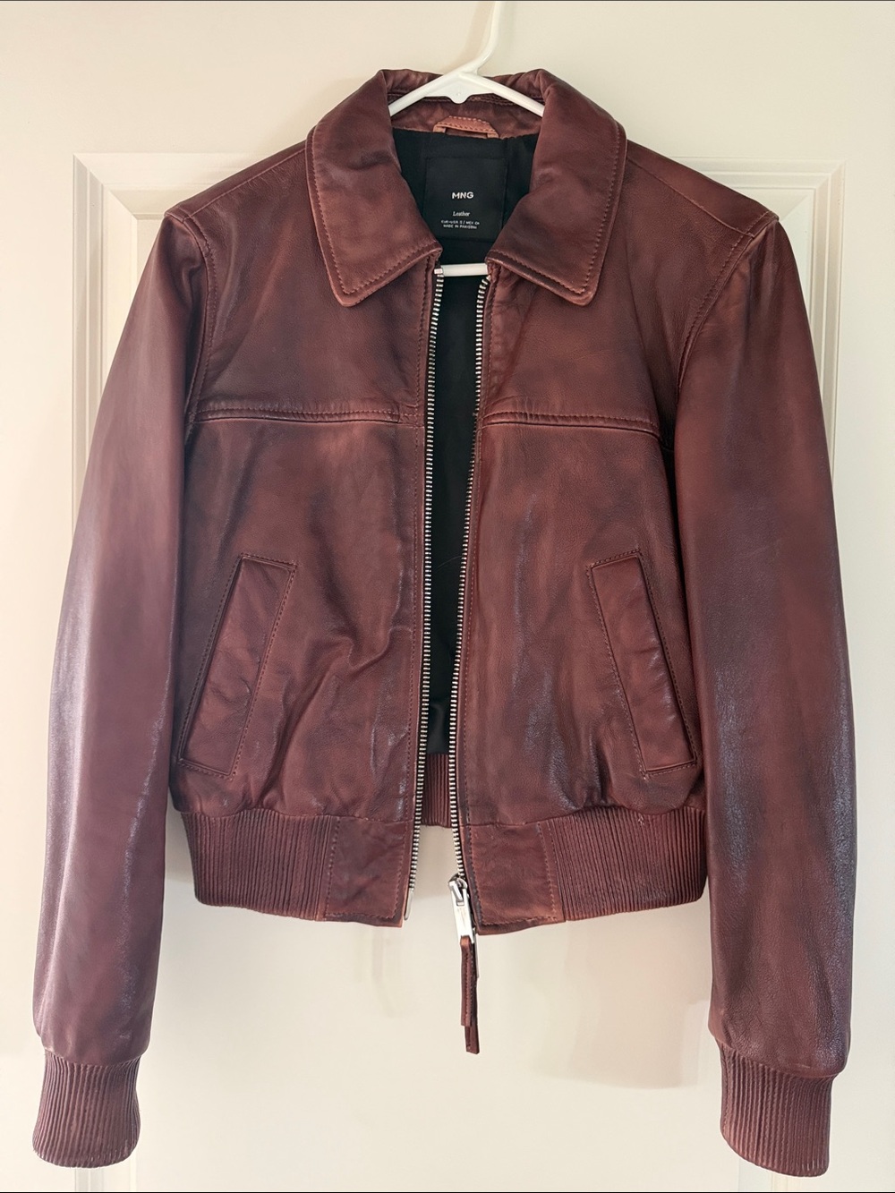 Mango Dark Red Leather Jacket